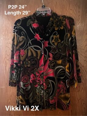 Vikki Vi Women's Black Floral Slinky Jacket - 2X